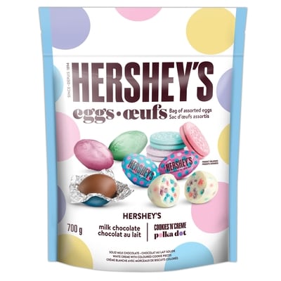Hershey’s Sac d'œufs assortis avec emballage en aluminium  (chocolat au lait et à pois biscuits et crème ) 700 g, 2,57 $/100g