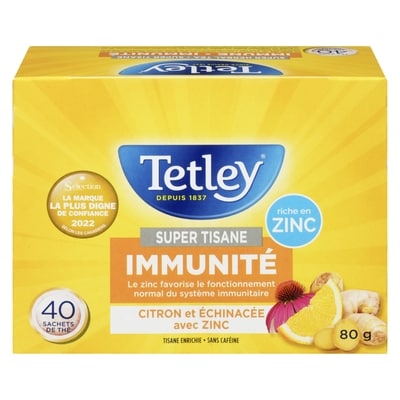Tetley Super Tisane Immunité Citron Et Échinacée Avec Zinc 40 ea, 0,25 $/1ch