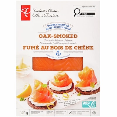 President's Choice Oak Smoked Scottish Atlantic Salmon 150 g, $10.33/100g