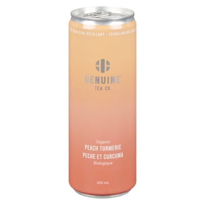 Genuine Tea Thé Glacé Pétillant Artisanal Thé Ceylon Du Sri Lanka Pêche Et Curcuma Biologique 355 ml, 0,79 $/100ml