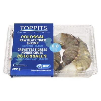 Toppits Raw Black Tiger Shrimp Colossal 300 g, $6.33/100g