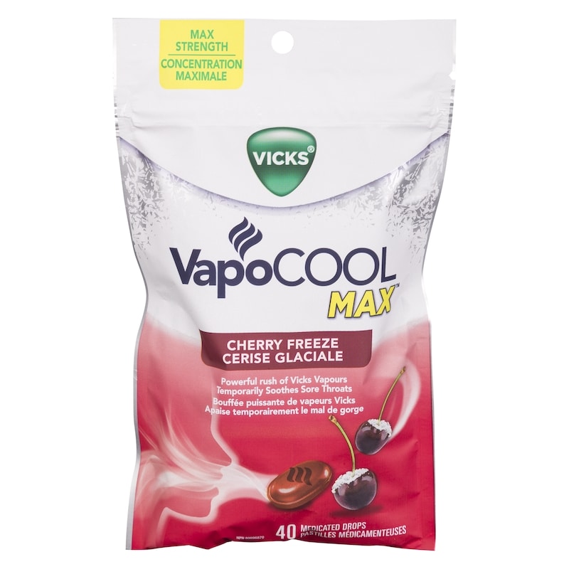 VapoCOOL Max Drops, Max Strength Medicated Drops, Soothes Sore Throat Pain Caused by Cough, Cherry Freeze Flavor, 40 Drops