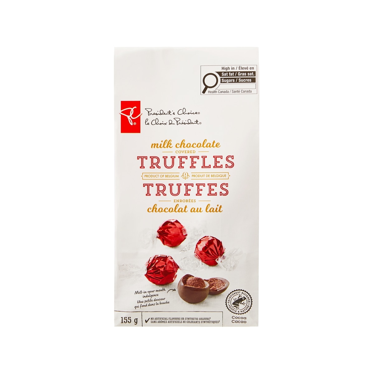 President's Choice Milk Chocolate Covered Truffles 155 g, $3.87/100g