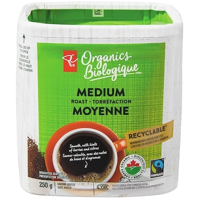 PC Organics Medium Roast Ground Coffee 250 g, $4.40/100g