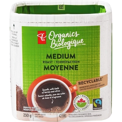 PC Biologique Café moulu torréfaction moyenne 250 g, 4,40 $/100g