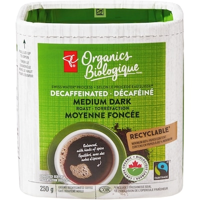 PC Organics PC® Organics Swiss Water® Process Decaffeinated Medium Dark Roast Ground Coffee 250 g, $4.00/100g