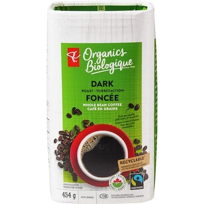 PC Biologique Café en grains de torréfaction foncée 454 g, 3,74 $/100g