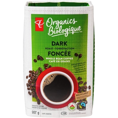 PC Biologique Café en grains Biologique à torréfaction foncée 907 g, 2,98 $/100g