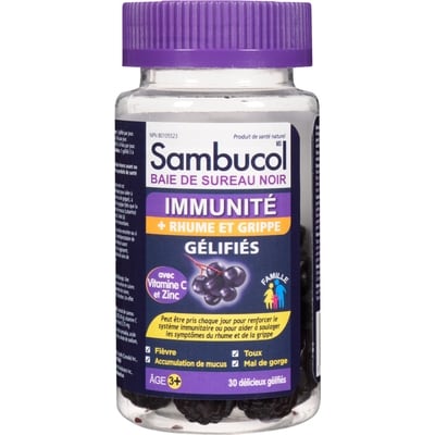 Sambucol Immunité + Rhume Et Grippe Gélifiés Baie De Sureau Noir Âge 3+ 30 ea, 0,55 $/1ch