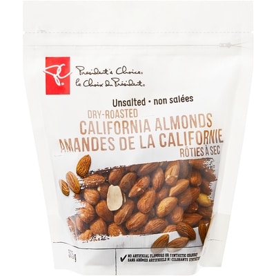 President's Choice Unsalted Dry Roasted California Almonds 375 g, $2.40/100g