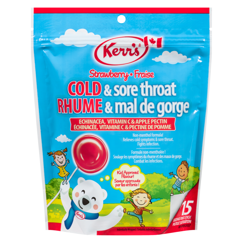 Kerr's Strawberry Cold & Sore Throat Lollypop Lozenges - 15 ea