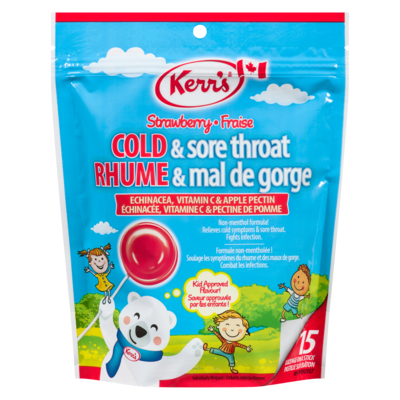 Kerr’s Pastilles suçons rhume et gorge irritée à la fraise 15 ea, 0,40 $/1ch