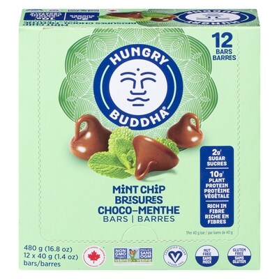 Hungry Buddha Brisures Choco Menthe Barre Keto (caisse) 12x40.0 g, 6,25 $/100g