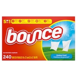 Bounce Feuilles d’assouplissant textile, parfum Fraîcheur de grand air, 240 feuilles 240 ea, 0,07 $/1ch