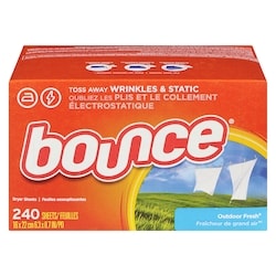 Bounce Feuilles d’assouplissant textile, parfum Fraîcheur de grand air, 240 feuilles 240 ea, 0,07 $/1ch