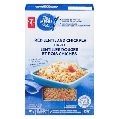 PC Blue Menu Red Lentil And Chickpea Orzo Rice-Shaped Pasta 225 g, $1.55/100g