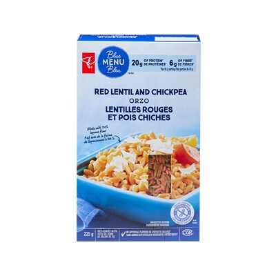 PC Menu Bleu Orzo Lentilles Rouges Et Pois Chiches Pâtes En Forme De Grains De Riz 225 g, 1,55 $/100g