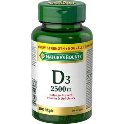Nature’s Bounty Vitamine D3, 2 500 UI, 300 gélules 300 ea, 0,06 $/1ch