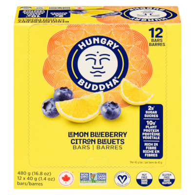 Hungry Buddha Barre collation au citron et aux bleuets 12x40.0 g, 6,25 $/100g