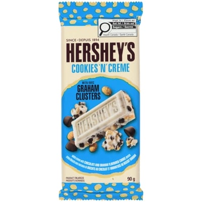 Hershey’s Barre de chocolat Cookies'N'Creme avec Graham Clusters 90 g, 3,32 $/100g