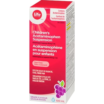Acétaminophène en suspension pour enfants à 160 mg, saveur de raisin