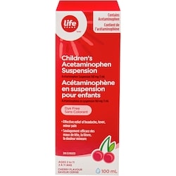 Life Brand Cherry Flavour Children's Acetaminophen Suspension 160 mg 100 ml, $6.99/100ml