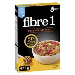 General Mills Fibre Un, Grappes de Miel, Céréales pour le Petit-Déjeuner Riches en Fibres et en Grains Entiers 475 g, 1,68 $/100g
