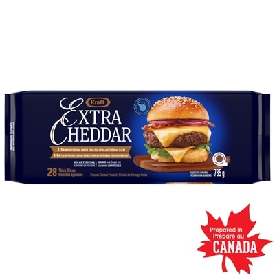Kraft Extra Cheddar Slices 785 g, $1.72/100g