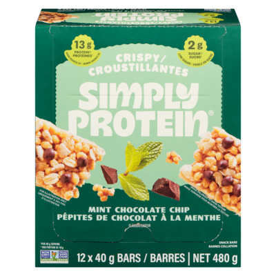Simply Protein Pépites De Chocolat À La Menthe Barre Collation (caisse) 12x40.0 g, 7,50 $/100g