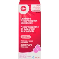 Life Brand Bubble Gum Flavour Children's Acetaminophen Suspension 160 mg 100 ml, $4.79/100ml