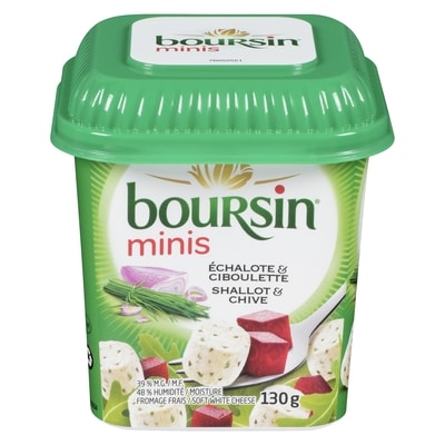 Boursin Minis Shallot & Chive 39 % M.F. Fresh Soft White Cheese 130 g, $4.99/100g