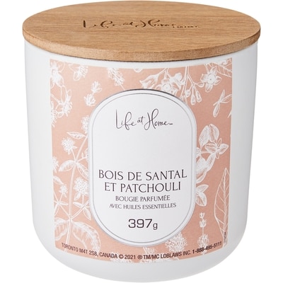 Life at Home Bougie parfumée – Bois de santal et patchouli 1 ea, 12,00 $/1ch