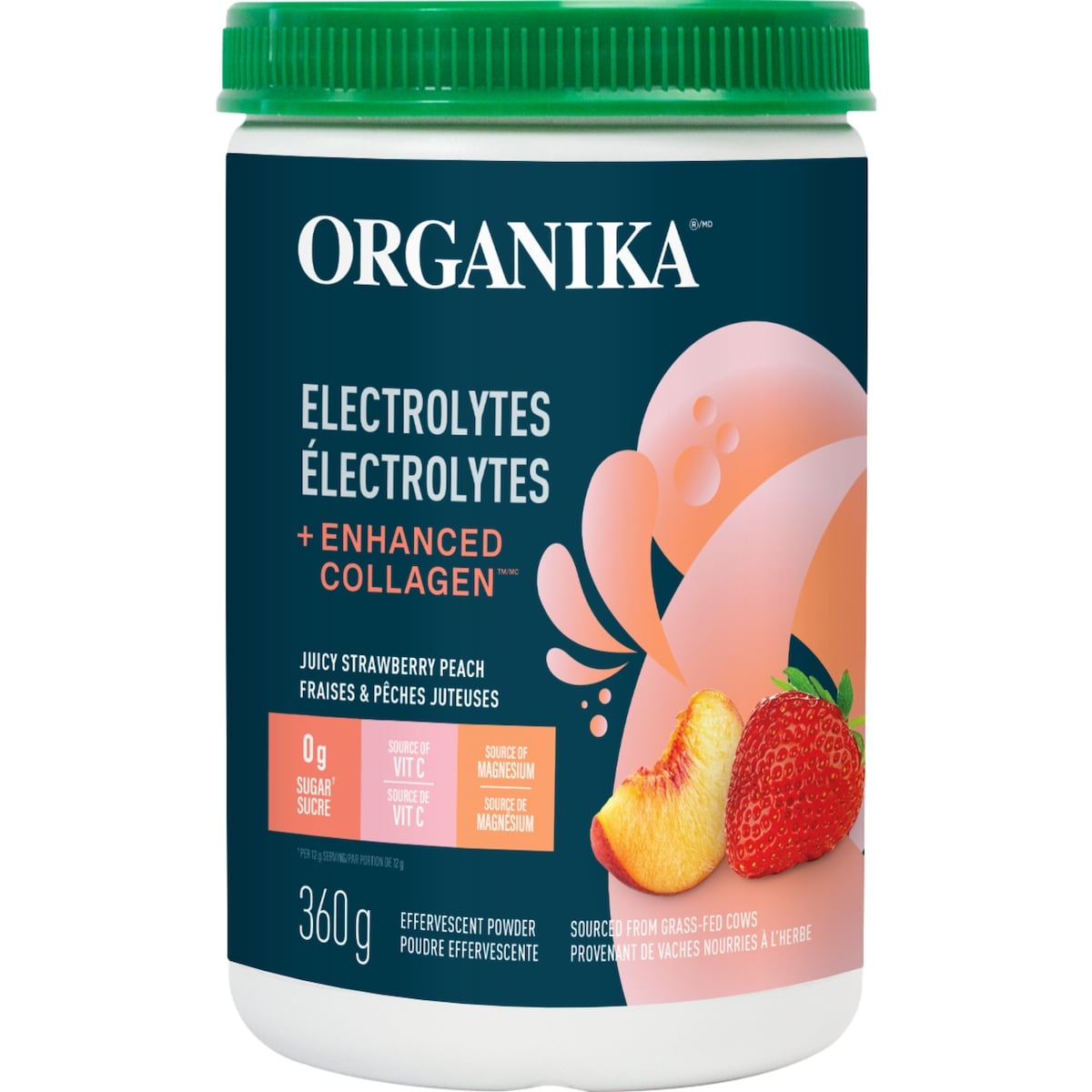 Organika Fraises & Pêches Juteuses Poudre Effervescente 360 g, 13,33 $/100g
