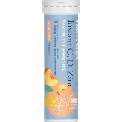 Organika Instant C, D, Zinc Immunity Peach 10 ea, $1.05/1ea