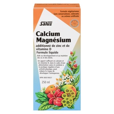 Salus Haus Calcium magnésium additionné de zinc et de vitamine d formule liquide 250 ml, 12,00 $/100ml
