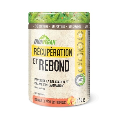 Iron Vegan Poudre récupération et rebond, Mangues et pêche tropicaux 150 g, 23,23 $/100g
