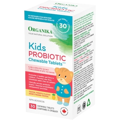 Organika Kids probiotic chewable tablets arôme d'ananas tropical 30 ea, 1,50 $/1ch