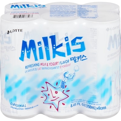 Lotte Milkis Carbonated Drink Refreshing Milk & Yogurt Flavor Original 6x250.0 ml, $2.00/100ml