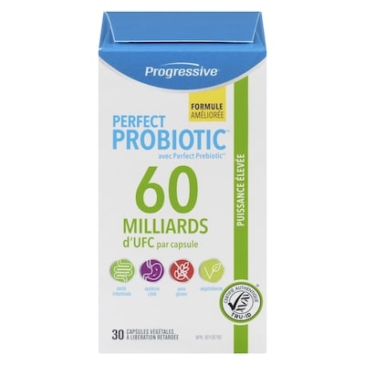 Progressive 60 Milliards D'Ufc Par Capsule Puissance Élevée Perfect Probiotic 30 ea, 1,83 $/1ch