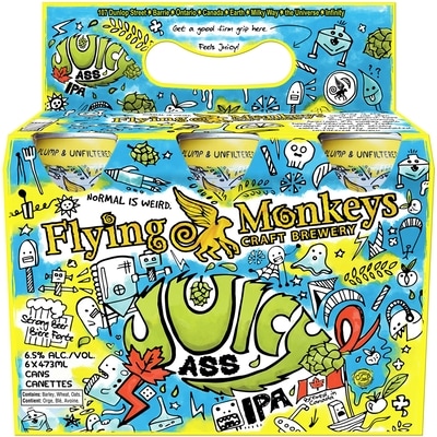 FLYING  MONKEYS Beer, Juicy Ass Ipa (ID required at pick-up) 6x473.0 ml, $0.75/100ml
