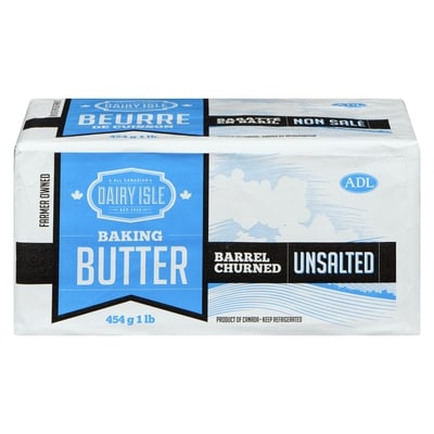 Dairy Isle Butter & Margarine, Barrel Churned Unsalted Baking Butter 454 g, $1.76/100g