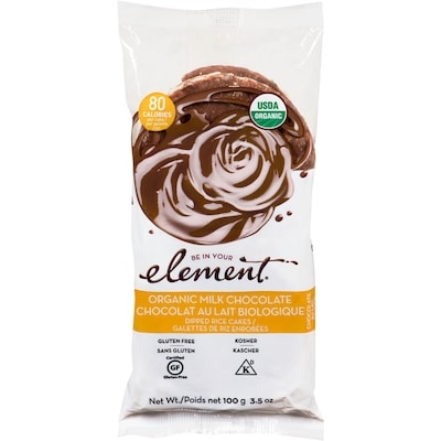 Element Organic Milk Chocolate Dipped Rice Cakes 100 g, $6.49/100g