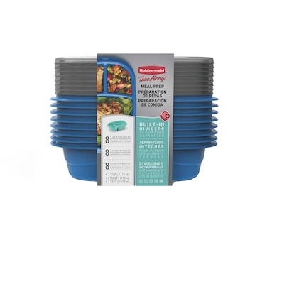 Rubbermaid TakeAlongs Divided Meal Prep Containers, Colour May Vary (Blue or Teal), 8 Pack 8 ea, $1.93/1ea