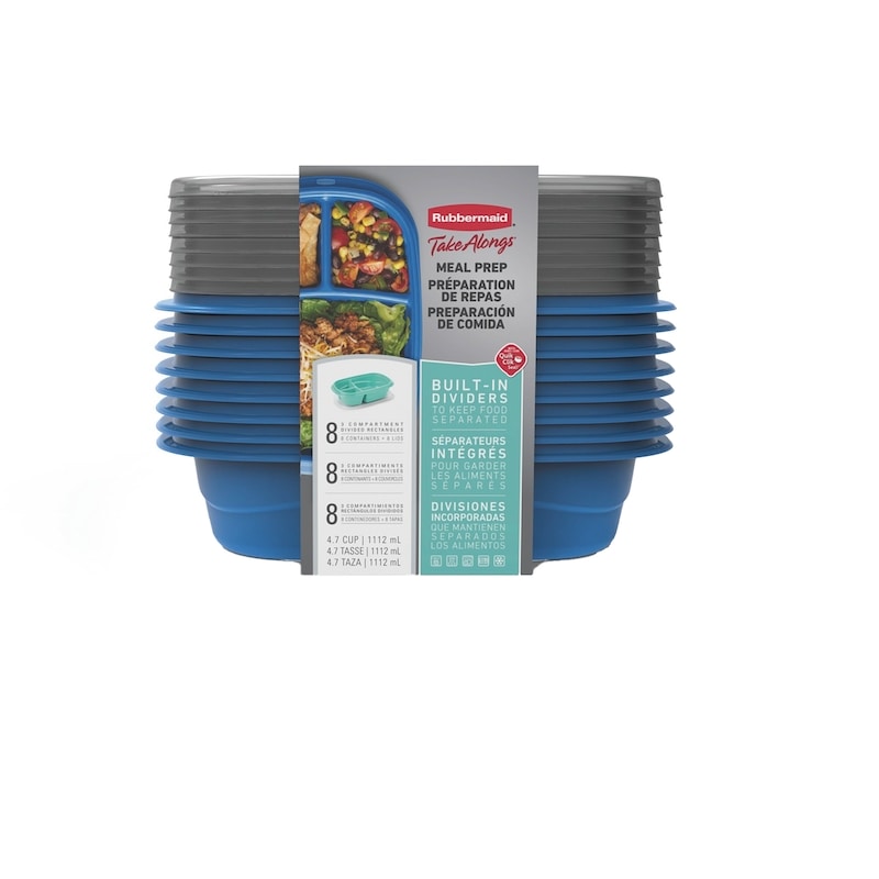 TakeAlongs Divided Meal Prep Containers, Colour May Vary (Blue or Teal), 8 Pack