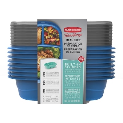 Rubbermaid Contenants de préparation de repas divisés TakeAlongs, la couleur peut varier (bleu ou bleu sarcelle), paquet de 8 8 ea, 1,93 $/1ch