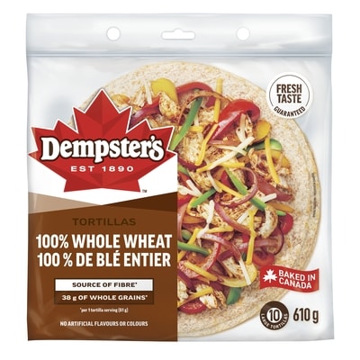 Dempster 100% Whole Wheat Large Tortillas 610 g, $0.79/100g