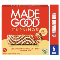 Made Good Mornings Cinnamon Bun Soft Baked Oat Bars 5pk 150 g, $2.67/100g