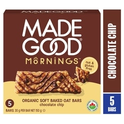Made Good Mornings Chocolate Chip Soft Baked Oat Bars 5pk 150 g, $2.67/100g