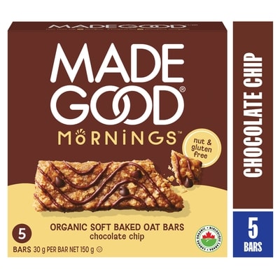Made Good Barres moelleauses à l'avoine Pépites de chocolat Boîte de 5 barres 150 g, 2,67 $/100g