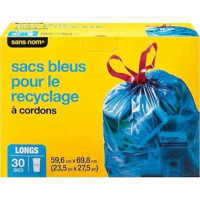 Sans Nom À Cordons Longs 42,5 L Sacs Bleus À Recyclage Pour Cuisine 30 ea, 0,27 $/1ch